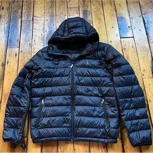 Polo Ralph Lauren Mens Medium Hooded Down Jacket Coat Puffer Coat Black Packable